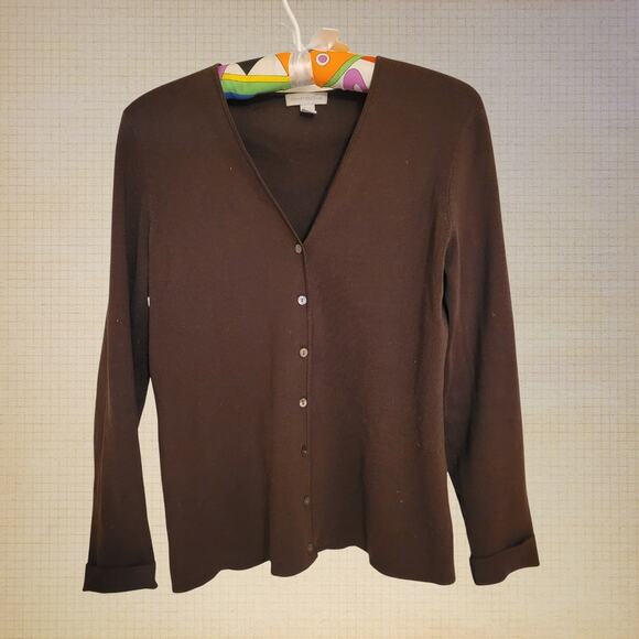 Charter Club Long Sleeve Button Front Cardigan Sweater Dark Brown Womens Size M - Picture 1 of 8
